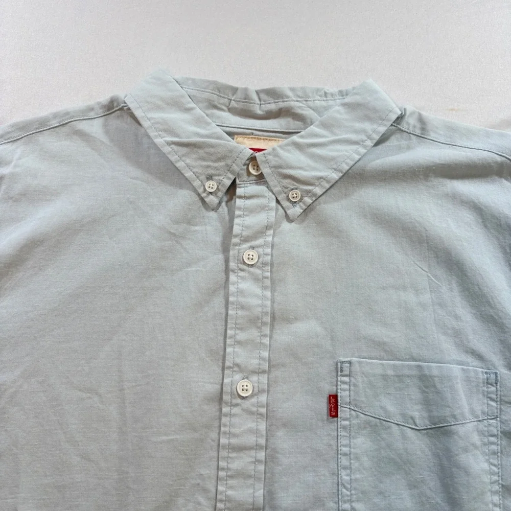 Levi's Short Sleeve Button Down Shirt Mens Large Skyway Blue Cotton Casual Top
